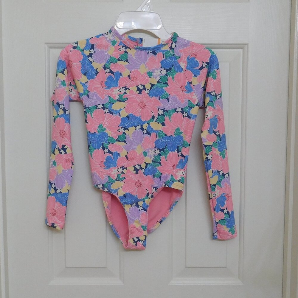 NWT Roxy Floral Long Sleeve Rash Guard 1pc Swimsuit sz 8